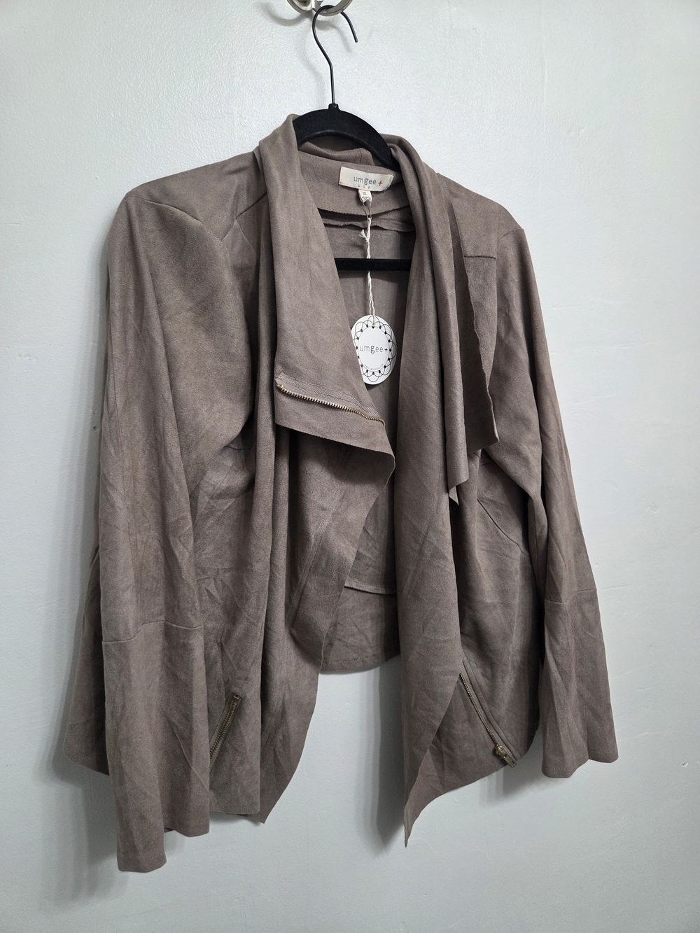 Light Taupe Draped Suede-Look Jacket - Women